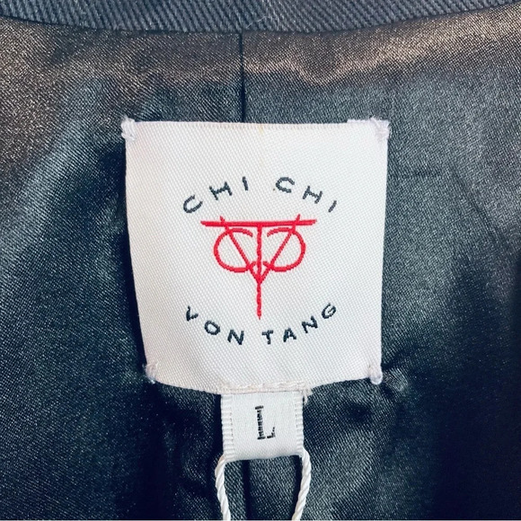CHI CHI VON TANG Sz L  Warrior Flow Jacket 100% Silk Lined Sheer Panels Blazer - Picture 2 of 14